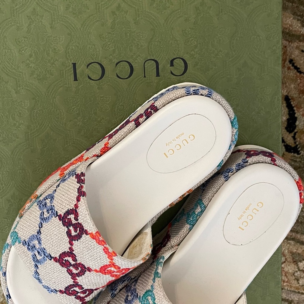 Gucci Multicolor Woven Mules